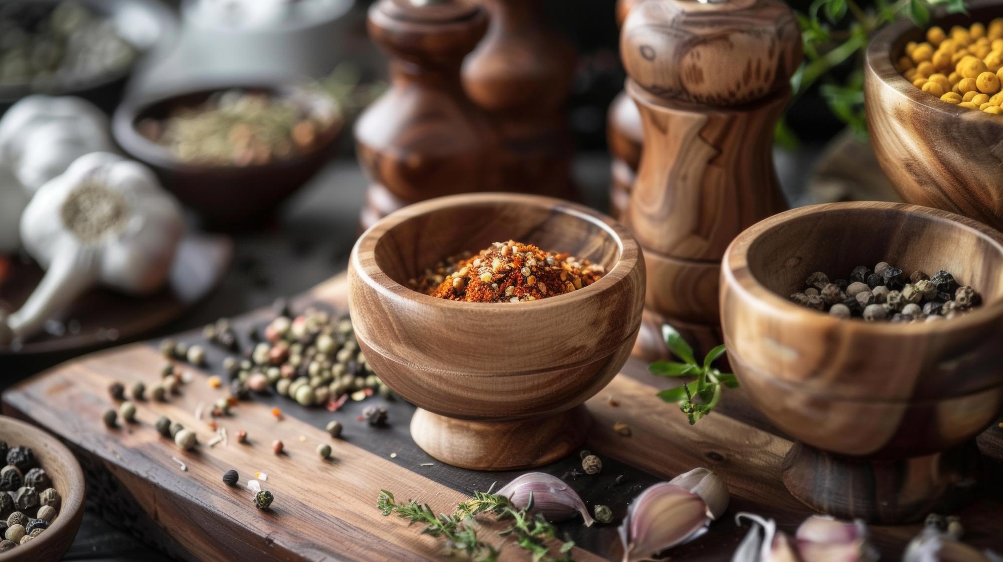 Close-up of spices in bowls